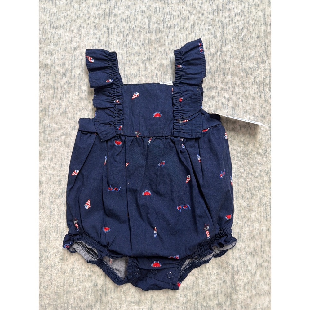 Carters Baby Girls Navy Blue Patriotic Watermelon Rocket Bubble Romper 9M NEW